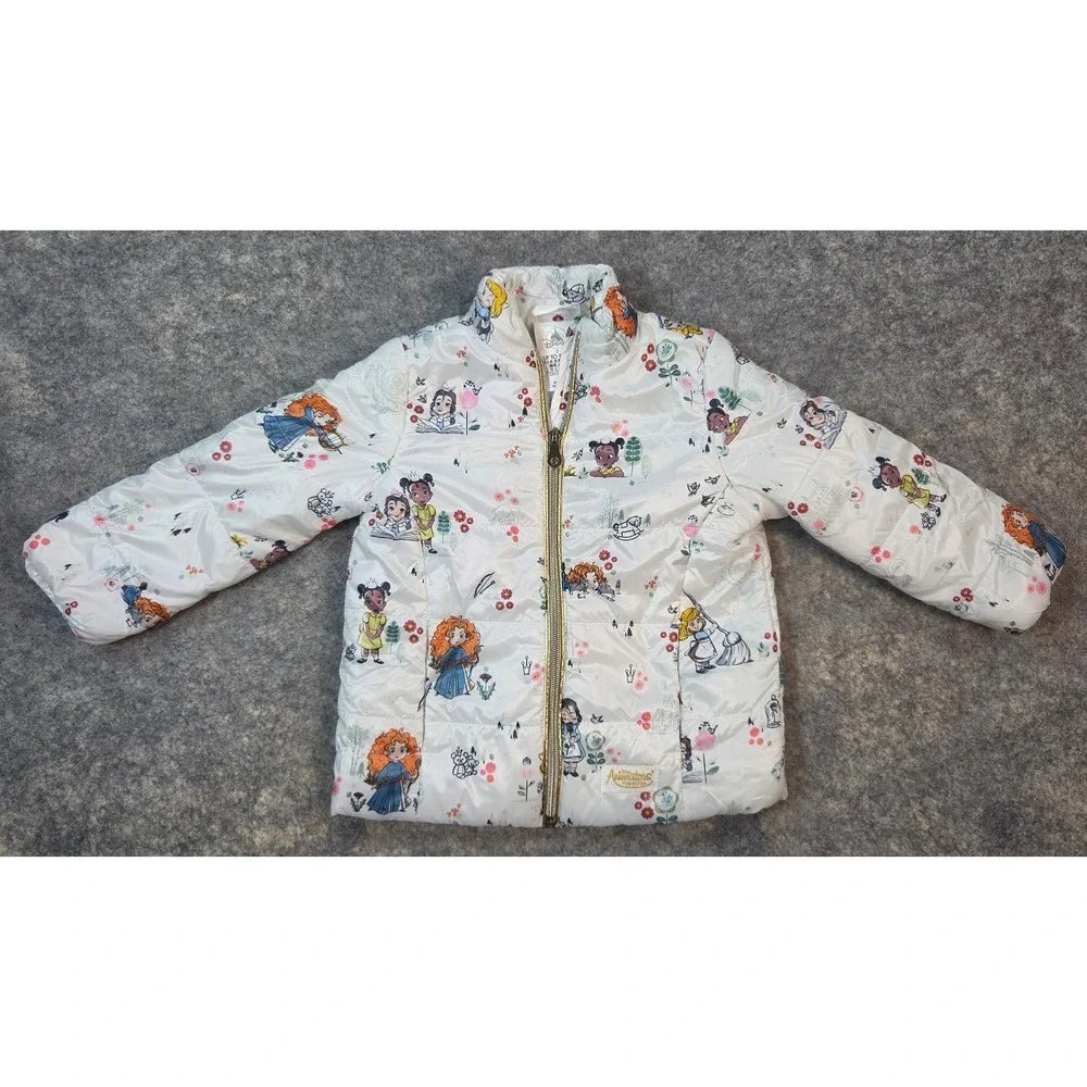 Disney Animators Collection Princess Puffer Jacket White Kids Size 3 Toddler